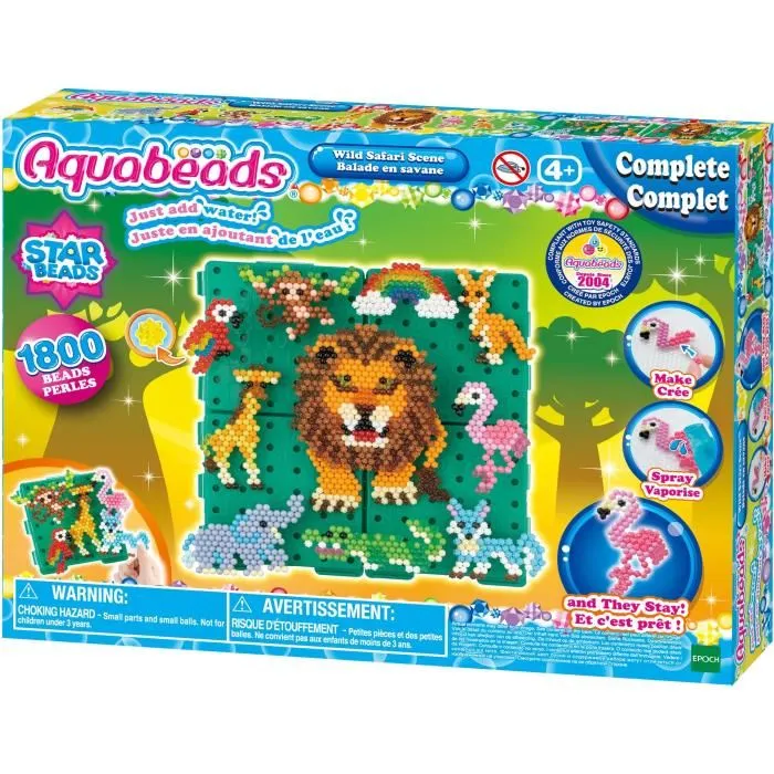 Aquabeads Coffret Créatif Balade en Savane 31968 - 1000 Perles à Eau, 4 Bases de Création, Planches de Modèles et Vaporisateur pour Enfants Dès 4 Ans