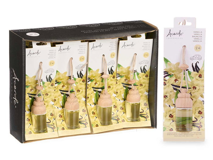 ACORDE Désodorisant Voiture Vanille 8 ml - Verre, Bois, Blanc - 2,5 x 6 x 2,5 cm (Set de 24)