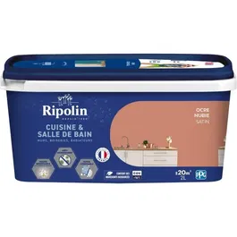 Ripolin Peinture Cuisine et Bain Effet Perlant 2L Ocre Nubie, Mur Bois Plafond Radiateur, Résistante Graisse Taches, Anti-Moisissures, Bas Carbone, Bio-sourcée, COV<1g/L, Fab France