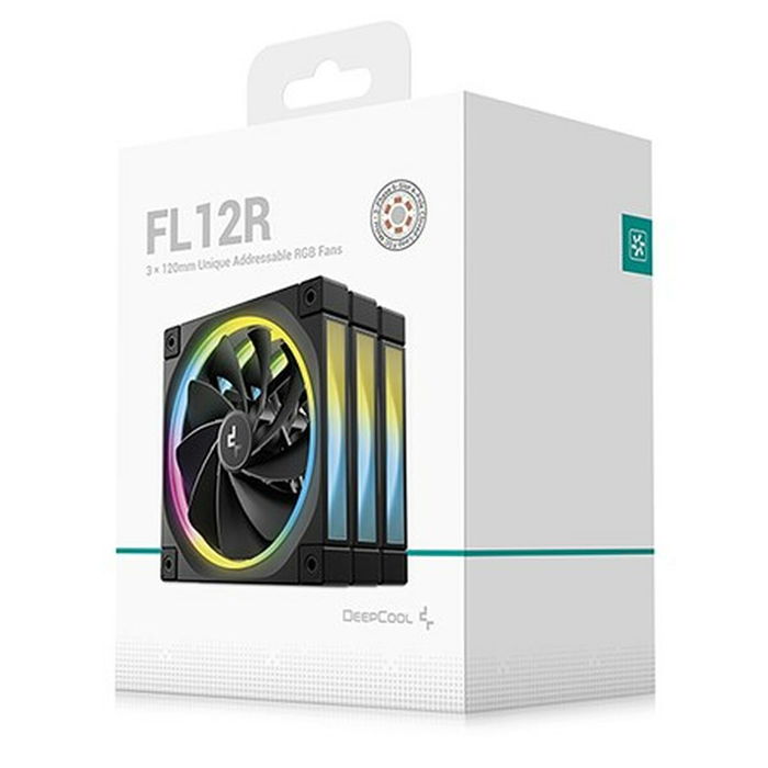 DeepCool FL12R-3 Pack de 3 Ventilateurs PC 120 mm Noir, Vitesse 500-2150 tr/min, Flux d'Air 93.45 m³/h, LED, Connecteur 4 Broches (PWM), Roulement FDB