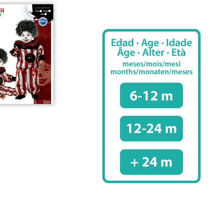 Déguisement bébé diabolique clown à rayures rouges et blanches avec col goliath pour Halloween, âge 12-24 mois