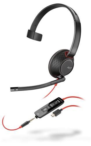 Poly Casque téléphonique monaural Blackwire 5210 avec connexion USB-C et 3.5 mm pour bureau, confort toute la journée et microphone antibruit Poly Casque téléphonique monaural Blackwire 5210 avec connexion USB-C et 3.5 mm pour bureau, confort toute la journée et microphone antibruit