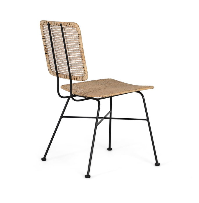 GINER Y COLOMER Lot de 2 chaises en rotin naturel tissé à main avec structure en fer noir, design moderne et ergonomique - Assise 45x38 cm