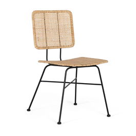 GINER Y COLOMER Lot de 2 chaises en rotin naturel tissé à main avec structure en fer noir, design moderne et ergonomique - Assise 45x38 cm