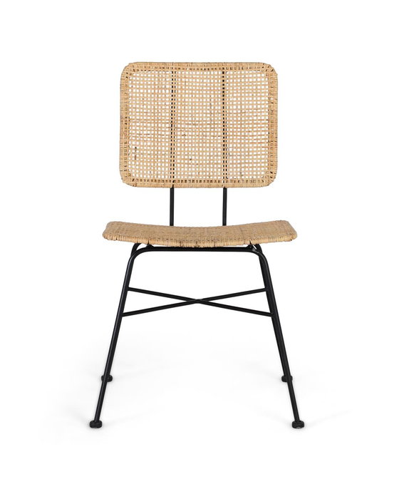 GINER Y COLOMER Lot de 2 chaises en rotin naturel tissé à main avec structure en fer noir, design moderne et ergonomique - Assise 45x38 cm