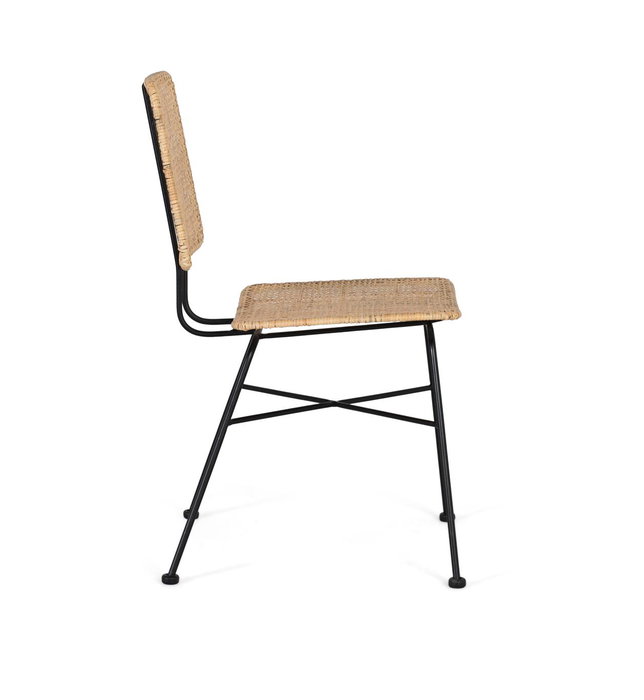GINER Y COLOMER Lot de 2 chaises en rotin naturel tissé à main avec structure en fer noir, design moderne et ergonomique - Assise 45x38 cm