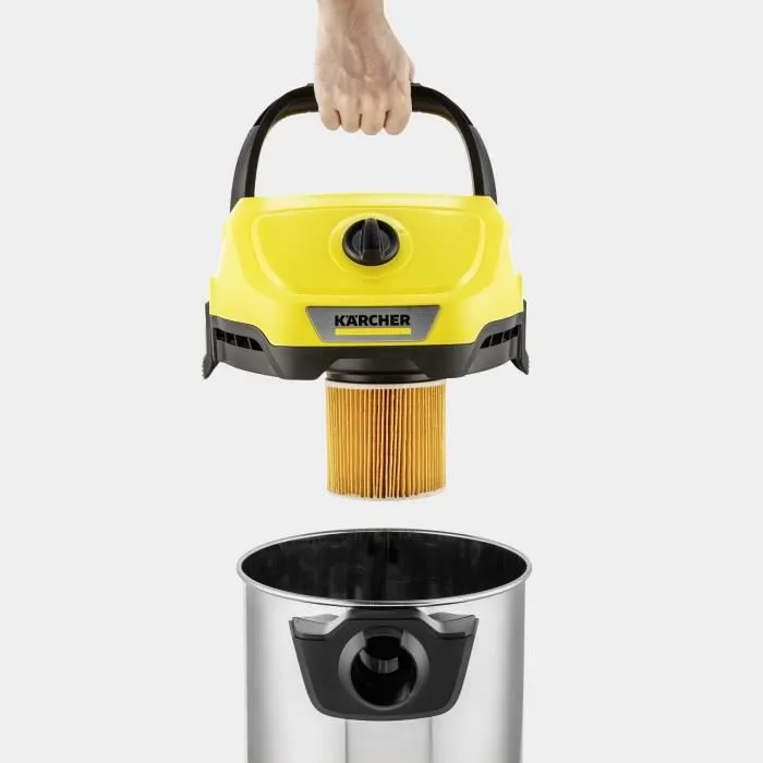 Kärcher WD 3-18 S V-17/20 - Aspirateur sans fil eau et poussières 17L Acier - Autonomie 20 min - Systeme Pull and Push - Livré avec filtre et brosse