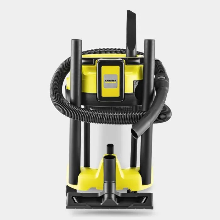 Kärcher WD 3-18 S V-17/20 - Aspirateur sans fil eau et poussières 17L Acier - Autonomie 20 min - Systeme Pull and Push - Livré avec filtre et brosse