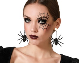 Atosa Boucles d'oreilles longues d'araignée noires pour femme adulte
