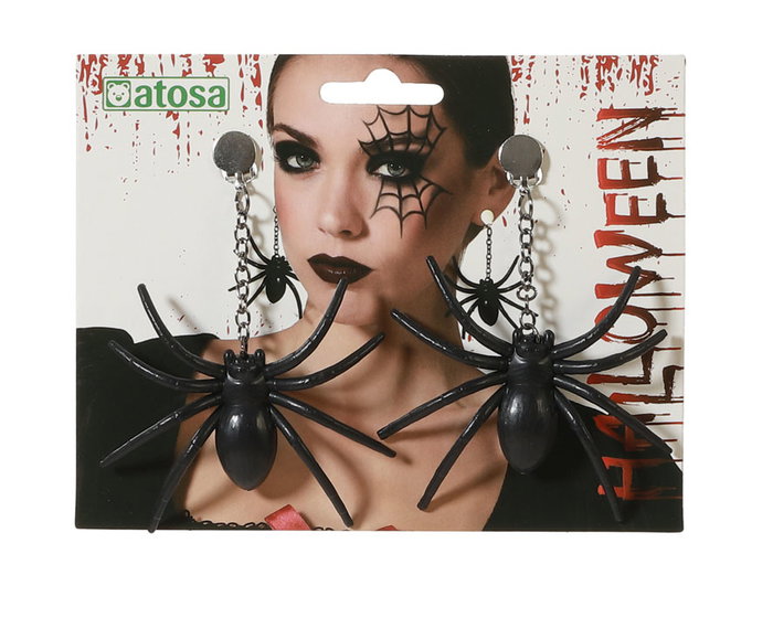 Pendientes Longs Araignée Noirs pour Femme Adulte, Boucles d'Oreilles Dramatiques pour Halloween et Soirées