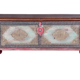GINER Y COLOMER - Bahut en bois de manguier massif avec détails en fer et bronze - Finition bicolore rouge vieilli et cerisier - Style ancien - 45x116x40 cm