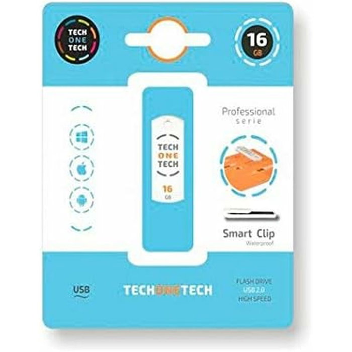 Clé USB Tech One Tech Pro Smart Clip Blanc 16 GB