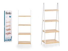 Berilo Étagère Escalier 4 Niveaux Bambou Blanc Naturel Pin 112x30x109 cm