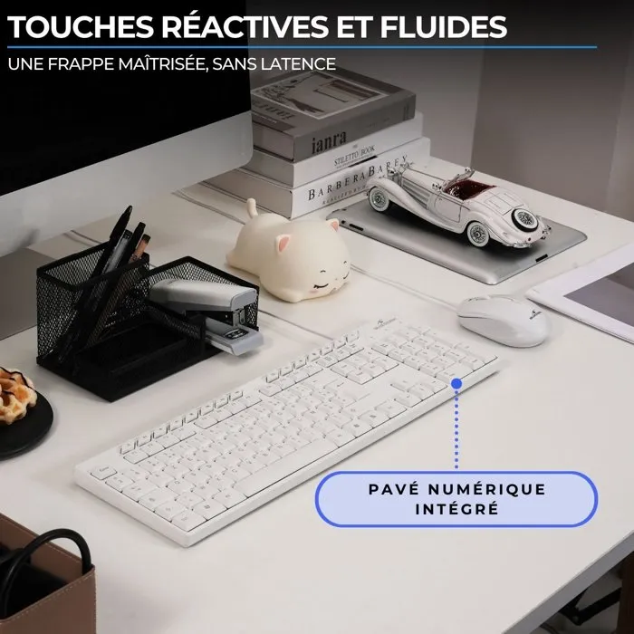 Bluestork PACK-MEDIA-OFFW/FR - Pack clavier et souris filaires AZERTY pour Windows avec 15 touches multimédia et souris 1600 DPI