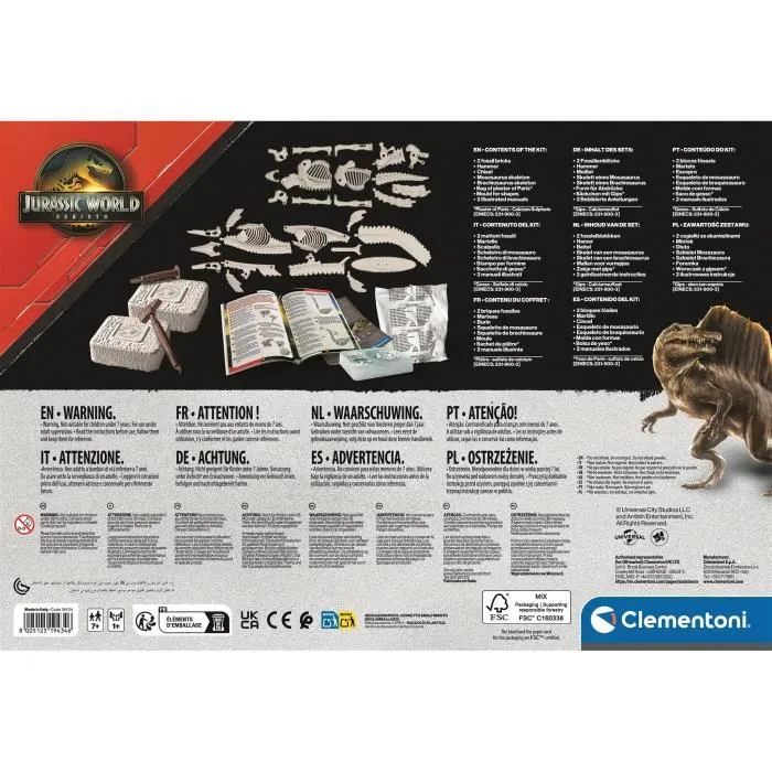 Clementoni - Jurassic World - Coffret de Fouilles Archéologiques - Dinos Mosasaurus et Brachiosaurus