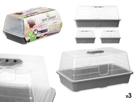 Ibergarden Lot de 3 Mini Serres avec Aération Plastique PP 38x18x24 cm Transparent et Gris (Set de 8)