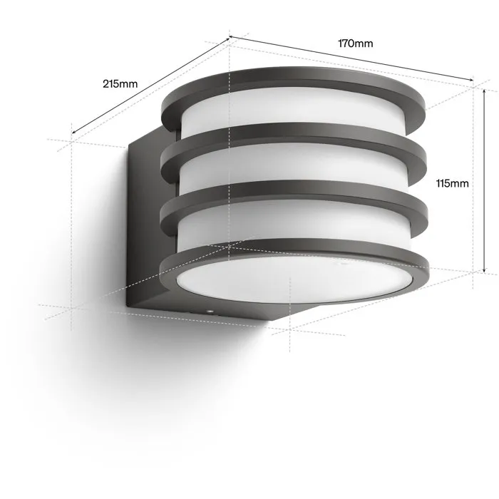 Philips Hue Applique murale Lucca Anthracite A60 WCA IP44 Éclairage extérieur connecté Zigbee
