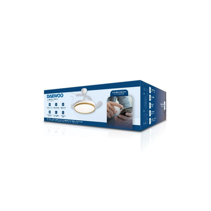 DAEWOO Ventilateur de plafond rétractable design bois, moteur 30W et LED 36W, avec application