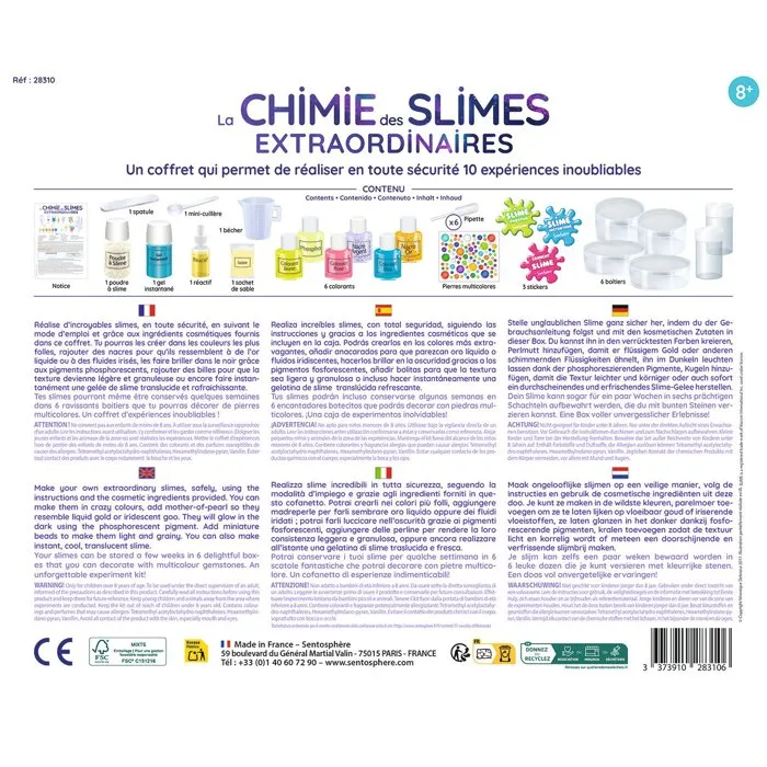 Sentosphere - Kit Scientifique La Chimie du Slime - Création de Slime Nacré, Doré, Argenté, Granuleux, Parfumé, Phosphorescent - Textures Diverses - À Partir de 8 Ans