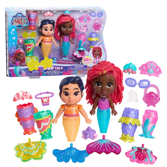 Just Play Disney Set de figurines Ariel et Lucia Pop Tails Deluxe avec 19 pièces, âge recommandé +3 ans