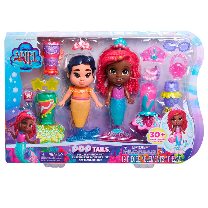 Just Play Disney Set de figurines Ariel et Lucia Pop Tails Deluxe avec 19 pièces, âge recommandé +3 ans