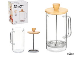 Vivalto Téière en Borosilicate avec Couvercle en Bambou 600 ml - 13 x 19 x 9 cm (Set de 8)