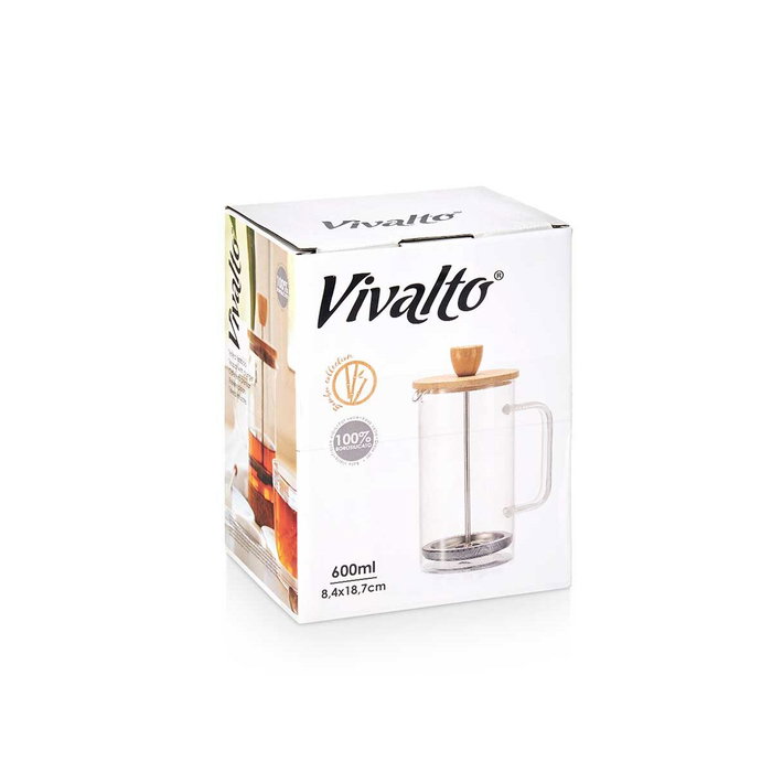 VIVALTO Théière en Borosilicate avec Couvercle en Bambou 600ml