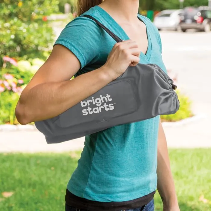 Bright Starts - Rehausseur de chaise pliable et nomade PoP N'Sit, léger et facile à nettoyer avec harnais de sécurité et sac de transport