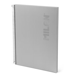 Milan Cahier A4 Shadow gris, 80 feuilles quadrillées, couverture rigide