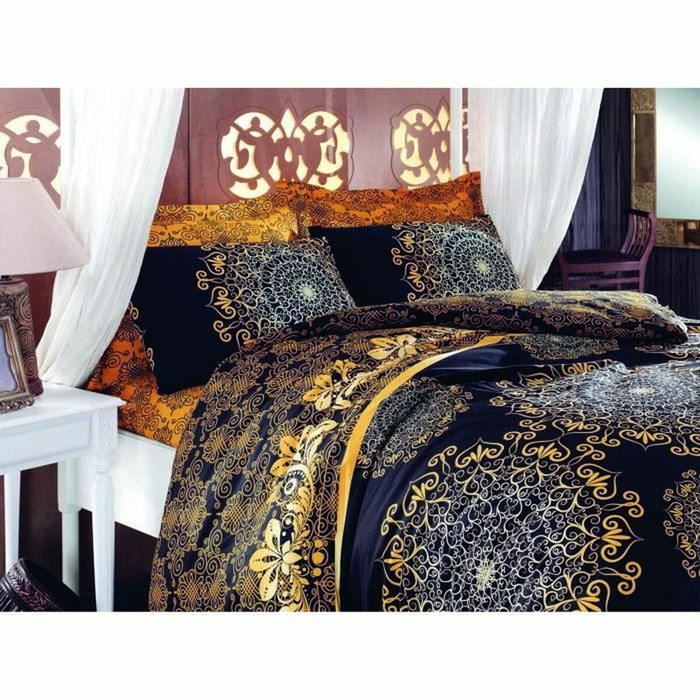Parure de couette Noir, Jaune, Beige et Marron - 220 x 240 cm - 3 pièces