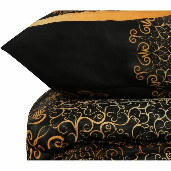 Parure de couette Noir, Jaune, Beige et Marron - 220 x 240 cm - 3 pièces