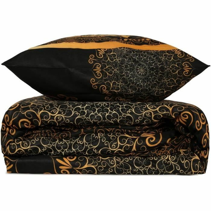 Parure de couette Noir, Jaune, Beige et Marron - 220 x 240 cm - 3 pièces