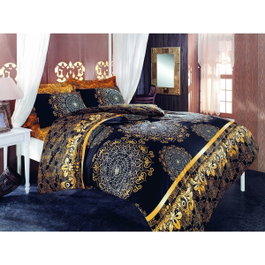 Parure de couette Noir, Jaune, Beige et Marron - 220 x 240 cm - 3 pièces