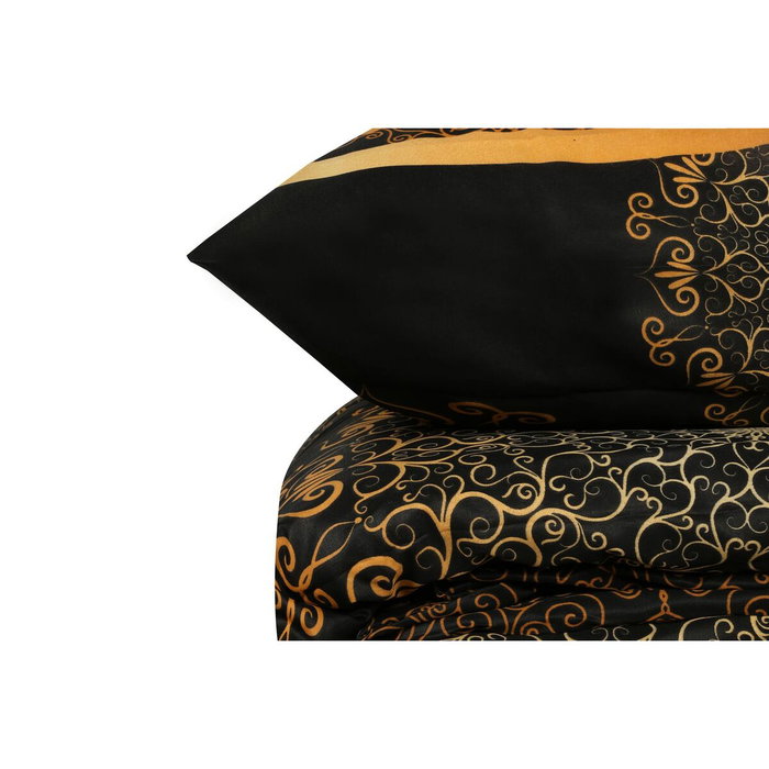 Parure de couette Noir, Jaune, Beige et Marron - 220 x 240 cm - 3 pièces