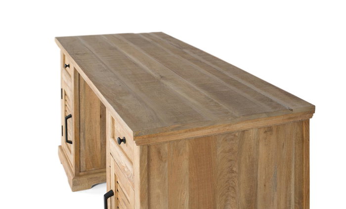 GINER Y COLOMER Bureau en bois de manguier naturel avec 2 portes et 2 tiroirs, meuble de travail artisanal en teinte naturelle