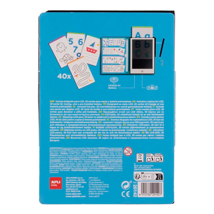 Apli Kids - Pizarra LCD Aprende y Dibuja 20142 - Tableau LCD Éducatif Réutilisable avec Pointeau Stylo et Gabarits pour Apprentissage et Dessin, Enfants 3 ans et Plus
