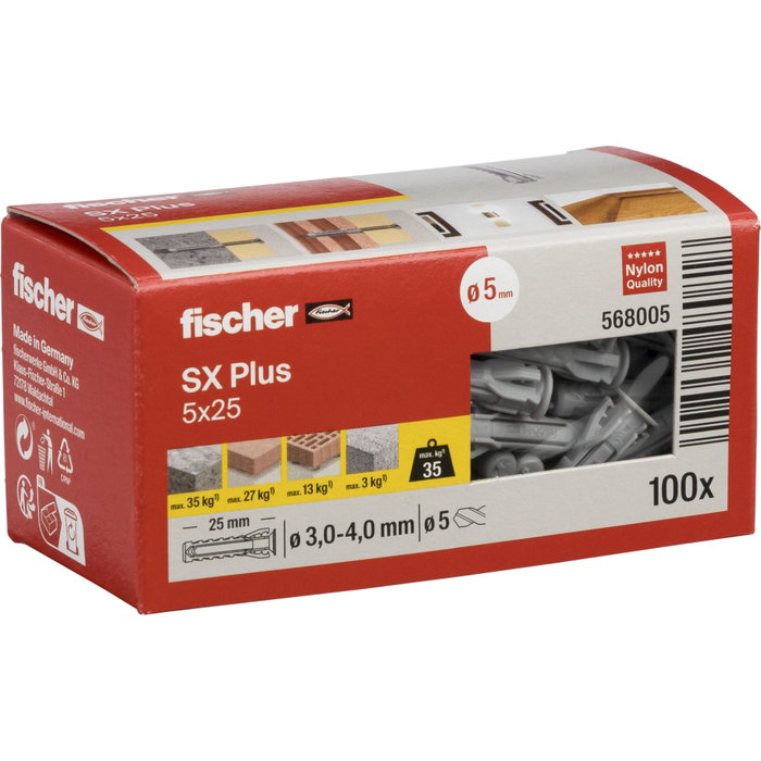 Fischer Cheville SX Plus 5x25 mm, Lot de 100 unités