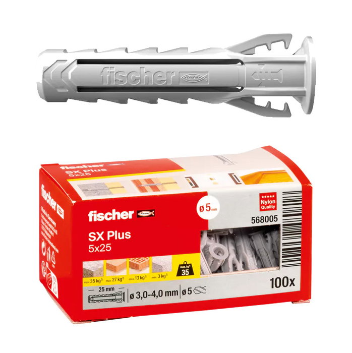Fischer Cheville SX Plus 5x25 mm (Lot de 100) de couleur grise Fischer Cheville SX Plus 5x25 mm (Lot de 100) de couleur grise