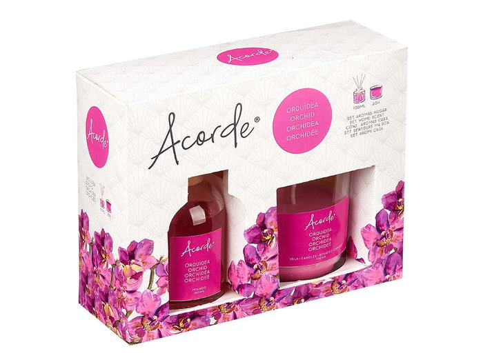 Acorde Set Mikado 100ml et Bougie 30h Orquidea Rose 19x15x7cm (Set de 6) Acorde Set Mikado 100ml et Bougie 30h Orquidea Rose 19x15x7cm (Set de 6)