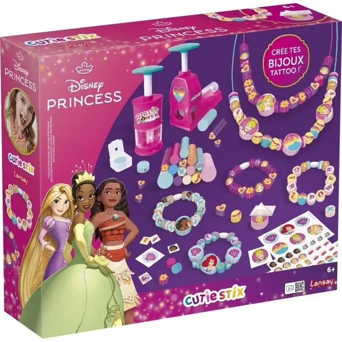 Lansay Coffret Atelier Créatif Bijoux Disney Princess Cutie Stix 14 pièces - Découpe et Perçage - À partir de 6 ans