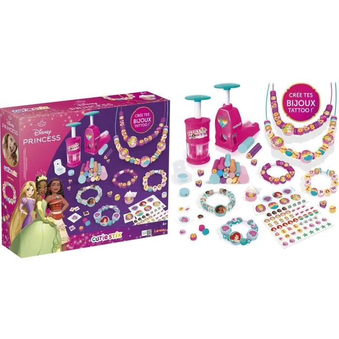 Lansay Coffret Atelier Créatif Bijoux Disney Princess Cutie Stix 14 pièces - Découpe et Perçage - À partir de 6 ans