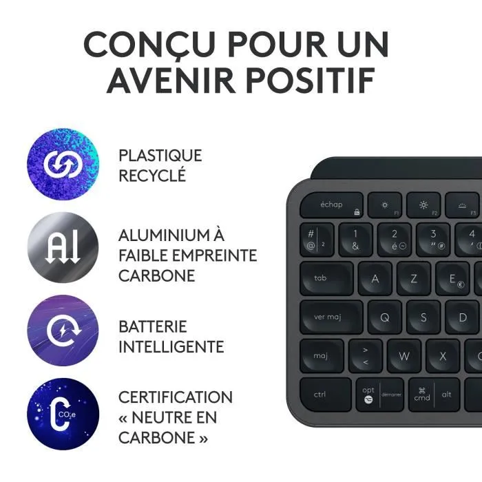 Logitech MX Keys S Combo Ensemble Clavier Souris Sans Fil Bluetooth AZERTY Graphite avec Rétroéclairage