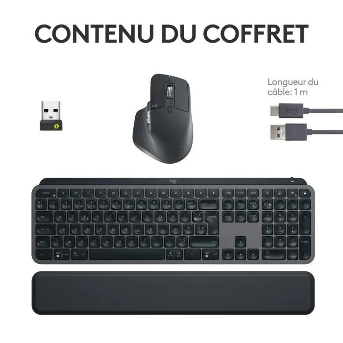 Logitech MX Keys S Combo Ensemble Clavier Souris Sans Fil Bluetooth AZERTY Graphite avec Rétroéclairage