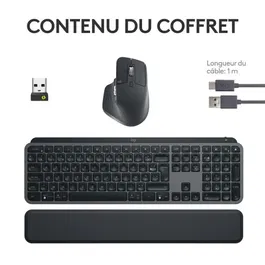 Logitech MX Keys S Combo Ensemble Clavier Souris Sans Fil Bluetooth AZERTY Graphite avec Rétroéclairage