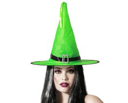 Atosa Sombrero de Bruja Verde Neón con Cinta Negra y Hebilla Plateada