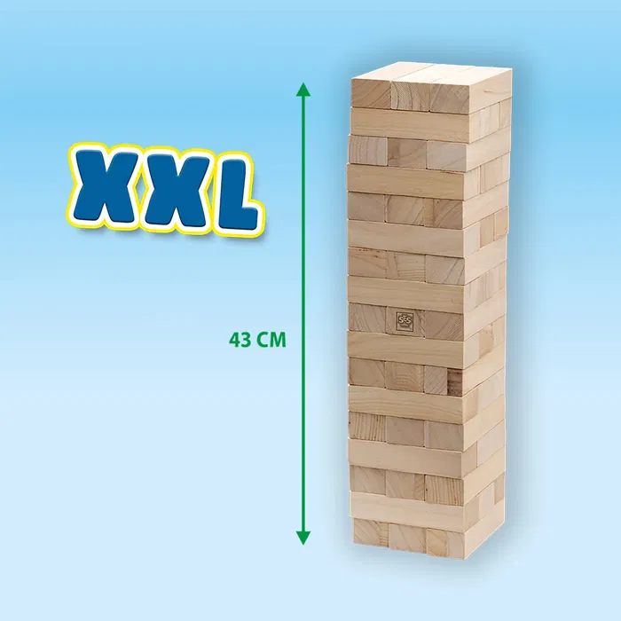 SES CREATIVE - Tour Tumbling XXL, jeu d'empilage et d'adresse en bois massif pour extérieur, 51 blocs, activité motrice pour enfants et familles dès 5 ans