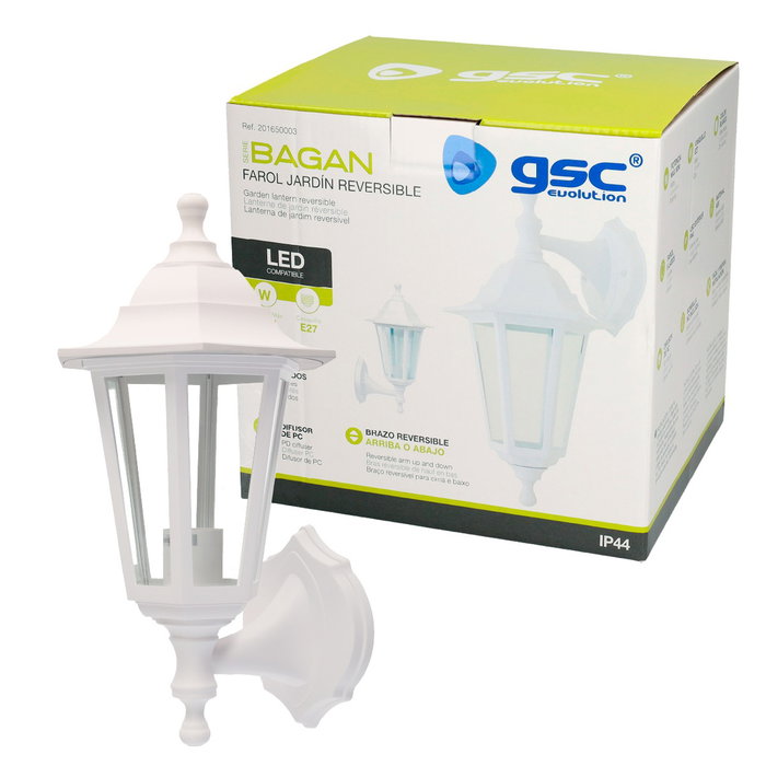 GSC Evolution Farol de jardín Serie Bagan blanc, bras réversible, E27, IP44 GSC Evolution Farol de jardín Serie Bagan blanc, bras réversible, E27, IP44