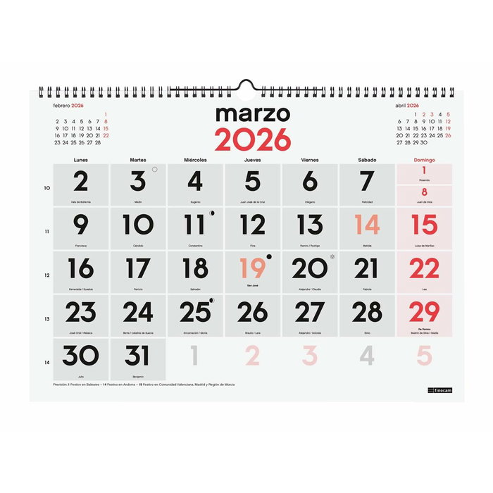 calendrier mural Finocam Papier 43 x 31 cm calendrier mural Finocam Papier 43 x 31 cm