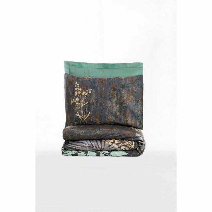 BigBuy Home Parure de lit Satin King Menthe, Anthracite et Marron