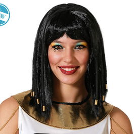 Perruque Egyptienne Noire Avec Tresses Et Accessoires Dorés - Perruque de Reine d'Egypte Antique pour Carnaval, Théâtre et Déguisement
